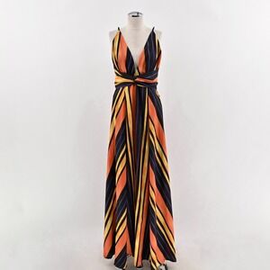 Luxxel Maxi Dress Dress L Multicolor‎ Striped Sleeveless V Neck Twist Front Boho